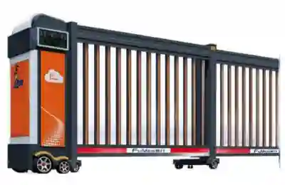 Space-saving telescopic fence sliding gate with automatic motorized drive system