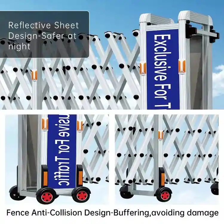 Aluminum-and-stainless-steel-expandable-safety accordion barriers with-wheels