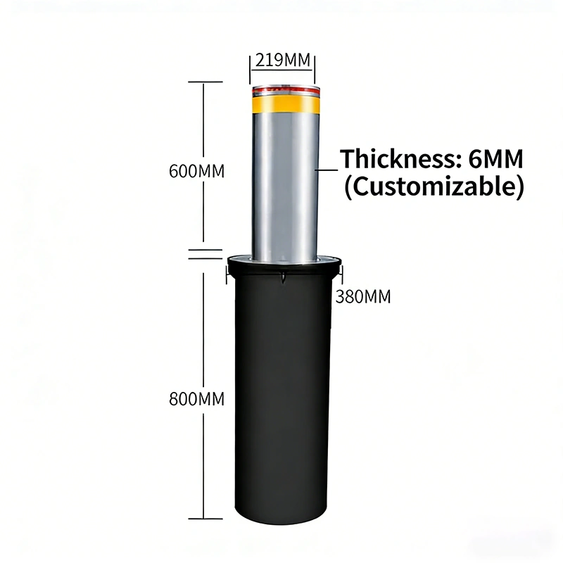 Zhanjiang Group automatic hydraulic retractable bollard, 304 stainless steel 219mm rising bollard for high-security entrance control.