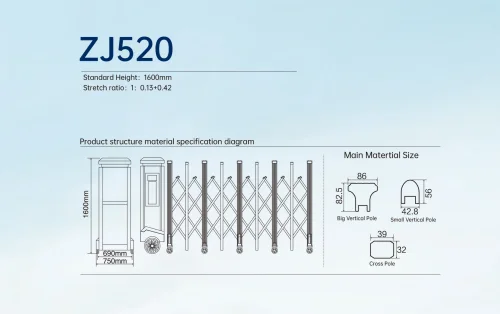Aluminum Alloy Retractable Gate ZJ520 parameters