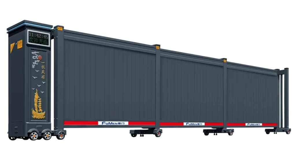 closed-panel-telescopic-sliding-gate-industrial-factory