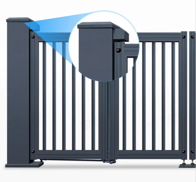 Trackless Aluminum Alloy Automatic Folding Gate, Grey Smart Collapsible Security Fence Gate Detail Close-up