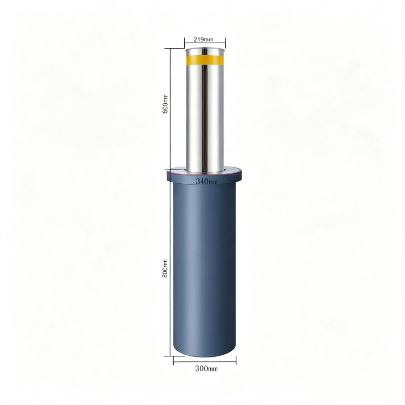 Semi Automatic Retractable Bollard,219mm diameter 304 stainless steel manual rising security bollard with dimension marks
