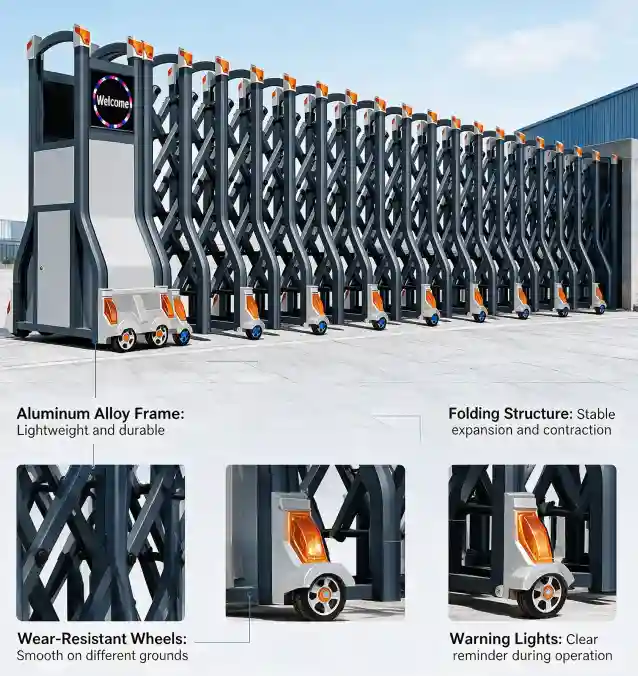 ZJ535 aluminum retractable gate outdoor structure close-up