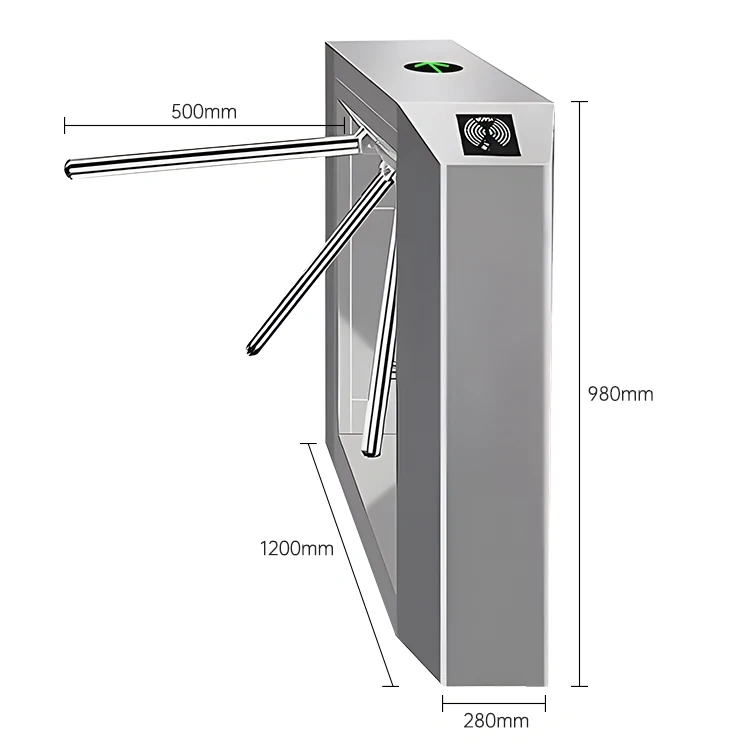 Tripod turnstile gate, stainless steel access control three arm turnstile for pedestrian entrance management