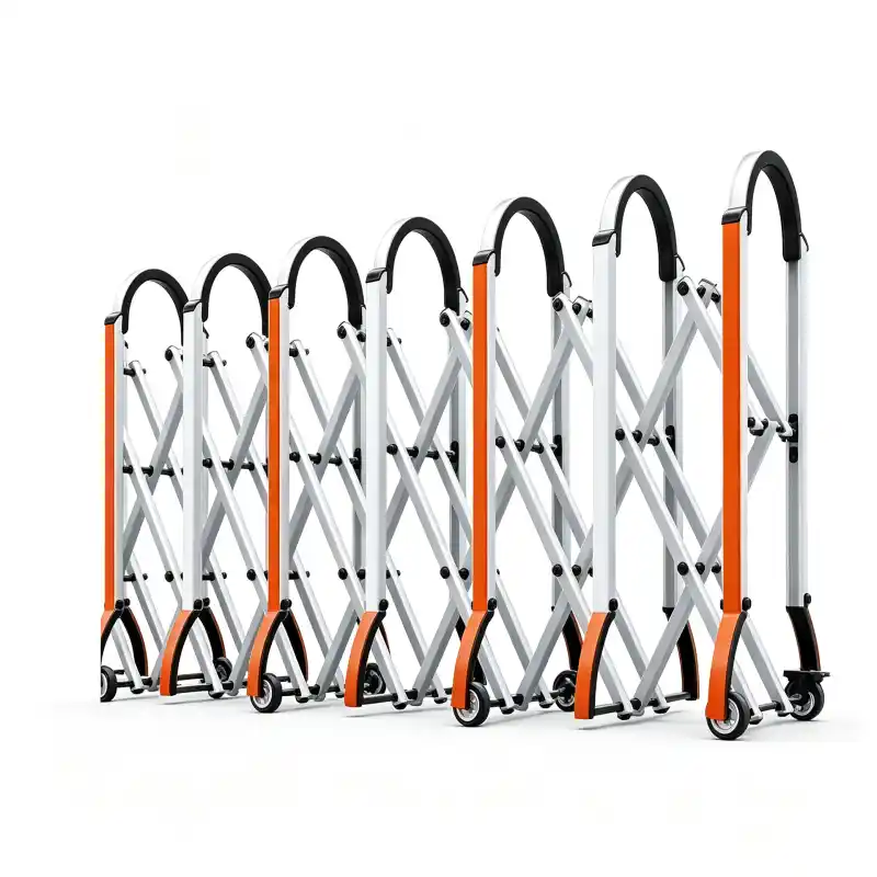 Aluminum retractable accordion barrier, mobile folding expanding barricade with casters