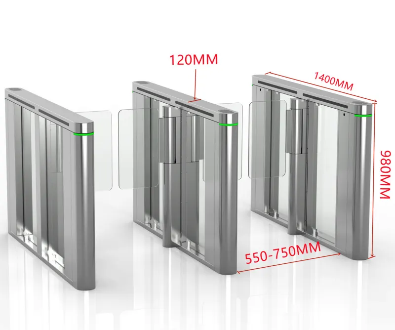 Speed Gate Turnstile ZJ‑S01 dimension drawing, 304 stainless steel swing barrier turnstile size specification for pedestrian access control