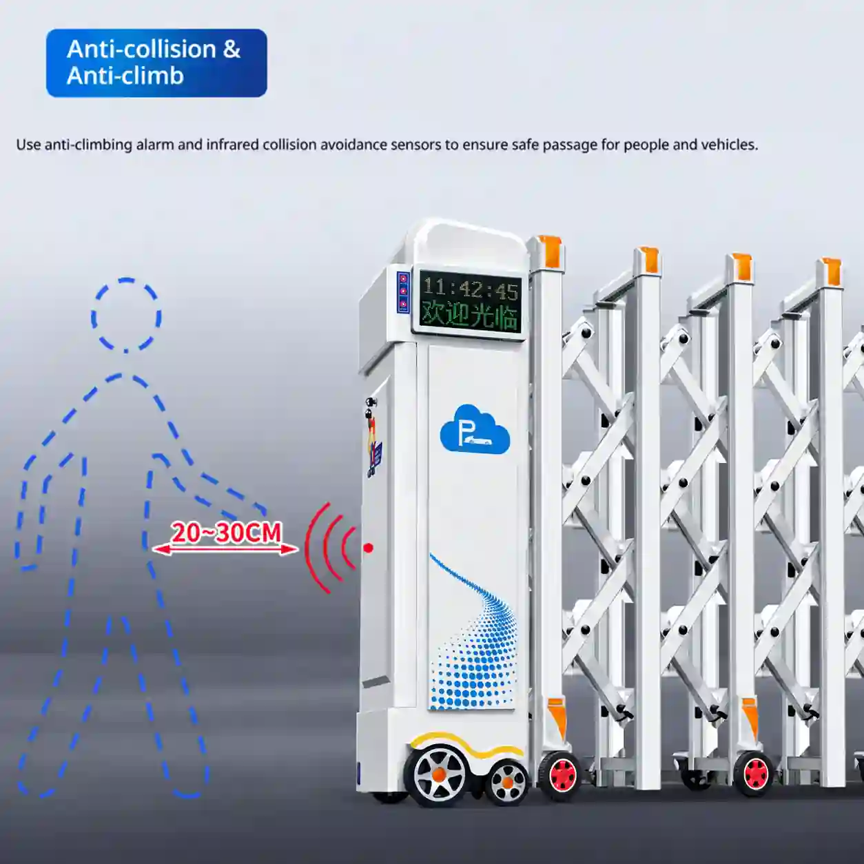 ZJ2003Y retractable gate with anti-collision sensors and anti-climb protection